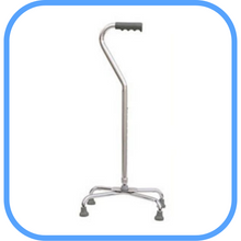 Load image into Gallery viewer, Height Adjustable Aluminum Quad Cane With Large Base & Comfortable Offset Handle, Silver-Great Rehab Medical