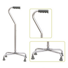 Load image into Gallery viewer, Height Adjustable Aluminum Quad Cane With Large Base & Comfortable Offset Handle, Silver-Great Rehab Medical