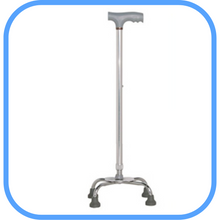 Load image into Gallery viewer, Height Adjustable Aluminum Quad Cane With Small Base & Comfortable T-Handle, Silver-Great Rehab Medical