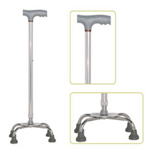 Load image into Gallery viewer, Height Adjustable Aluminum Quad Cane With Small Base & Comfortable T-Handle, Silver-Great Rehab Medical