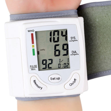 Portable Automatic Digital LCD Display Wrist Blood Pressure Monitor Device Heart Beat Rate Pulse Meter Measure Tonometer White-Great Rehab Medical