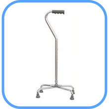 Load image into Gallery viewer, Height Adjustable Aluminum Quad Cane With Large Base &amp; Comfortable Offset Handle, Silver-Great Rehab Medical
