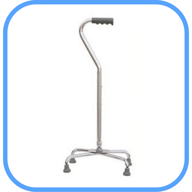 Height Adjustable Aluminum Quad Cane With Large Base & Comfortable Offset Handle, Silver-Great Rehab Medical