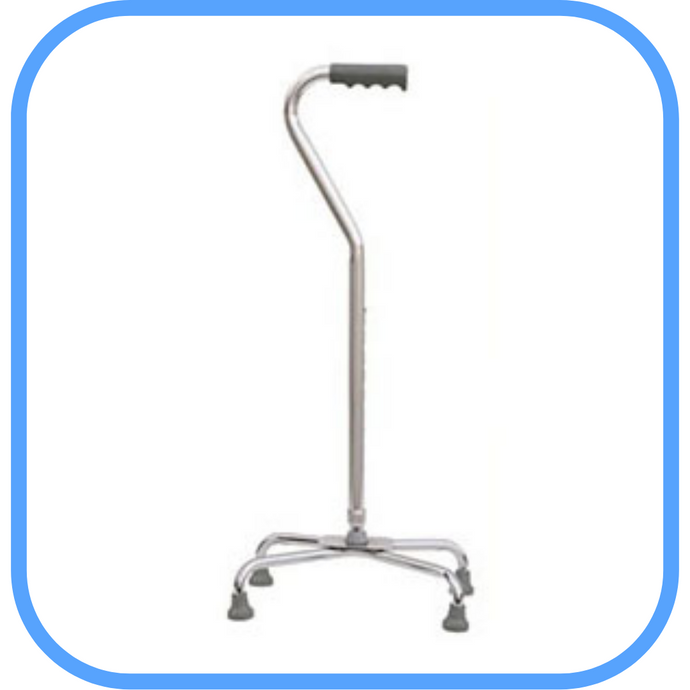 Height Adjustable Aluminum Quad Cane With Large Base & Comfortable Offset Handle, Silver-Great Rehab Medical