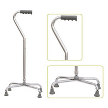 Load image into Gallery viewer, Height Adjustable Aluminum Quad Cane With Large Base &amp; Comfortable Offset Handle, Silver-Great Rehab Medical
