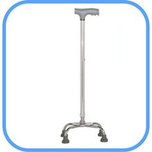 Load image into Gallery viewer, Height Adjustable Aluminum Quad Cane With Small Base &amp; Comfortable T-Handle, Silver-Great Rehab Medical
