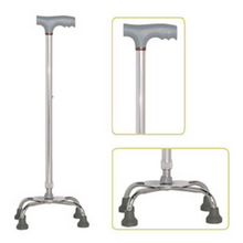 Load image into Gallery viewer, Height Adjustable Aluminum Quad Cane With Small Base &amp; Comfortable T-Handle, Silver-Great Rehab Medical
