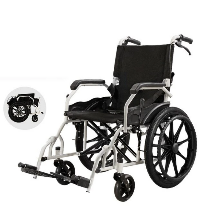 Solid big wheel stab proof manual aluminum alloy wheelchair oxford cloth breathable walking stick portable folding trolley-Great Rehab Medical