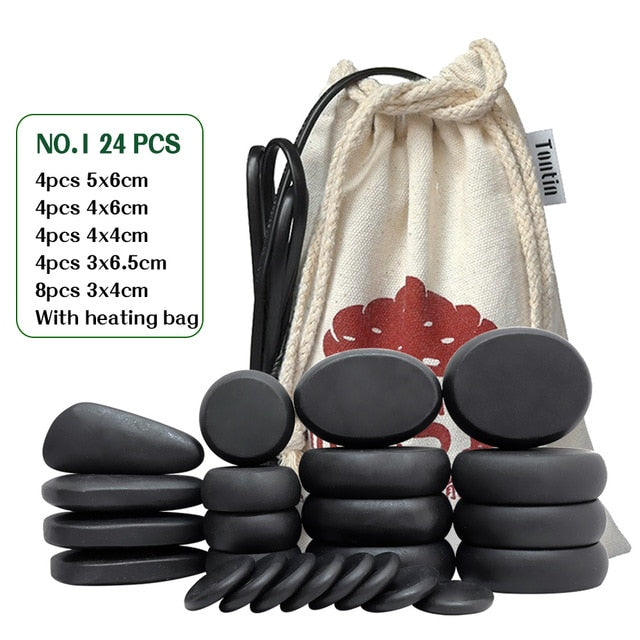 Tontin Hot stone Massage Body Basalt Stone set Beauty Salon SPA with Thick Canvas Heating bag healthcare back pain relieve-Great Rehab Medical