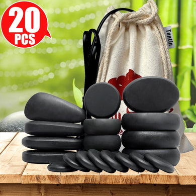 Tontin 20pcs/set Hot Stone Massage Set Heater Box Relieve Stress Back Pain Health Care Lava Basalt round massage tool Stones-Great Rehab Medical