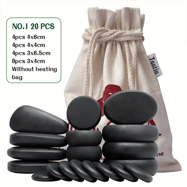 Tontin 20pcs/set Hot Stone Massage Set Heater Box Relieve Stress Back Pain Health Care Lava Basalt round massage tool Stones-Great Rehab Medical