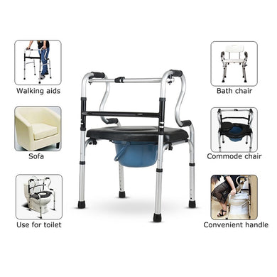 Aluminum alloy walking aids with commode chair lightweight folding portable mobility walker-Great Rehab Medical