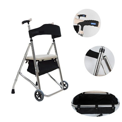 Outdoor rollator shopping walker adjustable folding with storage basket and soft seat for elderly-Great Rehab Medical