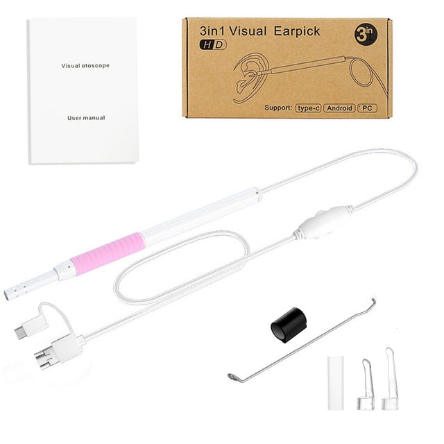 Ear Endoscope 3 in 1 Ear Cleaning Tool HD Visual Ear Spoon Multifunctional Earpick 5.5mm Mini Camera Android PC Ear Otoscope-Great Rehab Medical