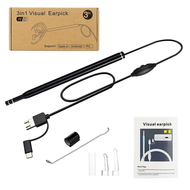 Ear Cleaning Endoscope 3 in1 USB HD Visual Ear Spoon 5.5mm Mini Camera Android PC Ear pick Otoscope Borescope Tool Health Care-Great Rehab Medical