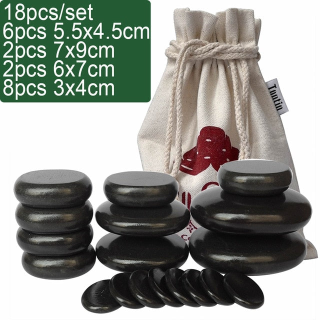 18pcs/set TONTIN Hot Massage Energy Body Stone set Salon SPA with Thick Canvas Bag Healthcare Relieve Stress Back Pain-Great Rehab Medical