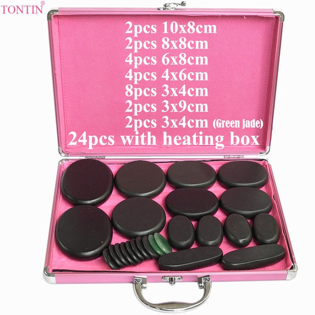 Tontin 24pcs/set Hot stone massage body massage stone set Salon SPA with heating box CE and ROHS health care back massager-Great Rehab Medical