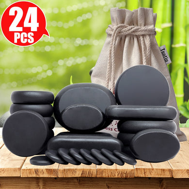 24pcs/set Hot Massage Energy Body Basalt Stone set Beauty Salon SPA with Thick Canvas Heating bag healthcare back pain relieve-Great Rehab Medical