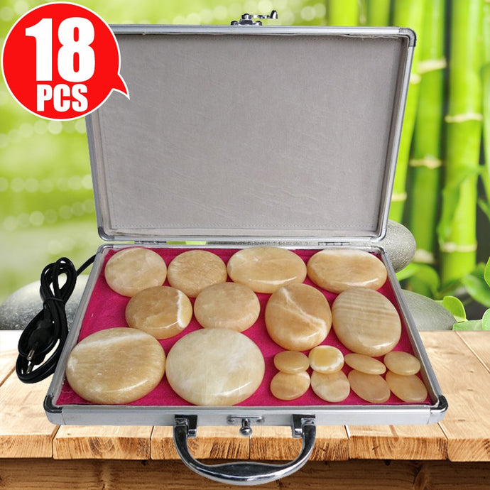 Tontin yellow Jade 18pcs/set Hot stone body massager Salon SPA with heater box Stone Massage Rocks CE and ROHS Health care-Great Rehab Medical