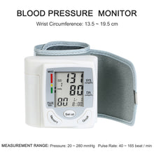 Load image into Gallery viewer, Portable Wrist BP Blood Pressure Monitor Meter Pulse Rate Heart Beat Rate Device Machine Equipment Tonometer BP Sphygmomanometer-Great Rehab Medical
