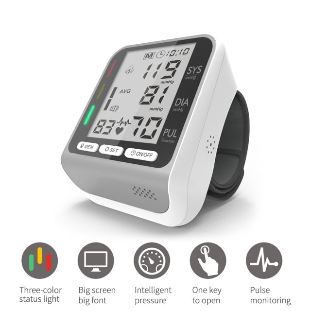 Tonometer Automatic Wrist Blood Pressure Monitor Meter Digital lcd Sphgmomanometer Heart Rate Pulse Meter BP Monitor Portable-Great Rehab Medical