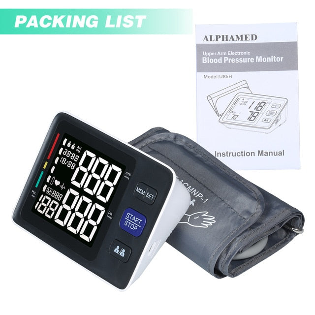 Arm Automatic Blood Pressure Monitor BP Sphygmomanometer Pressure Meter Tonometer Measuring Arterial Pressure Large LCD Display-Great Rehab Medical