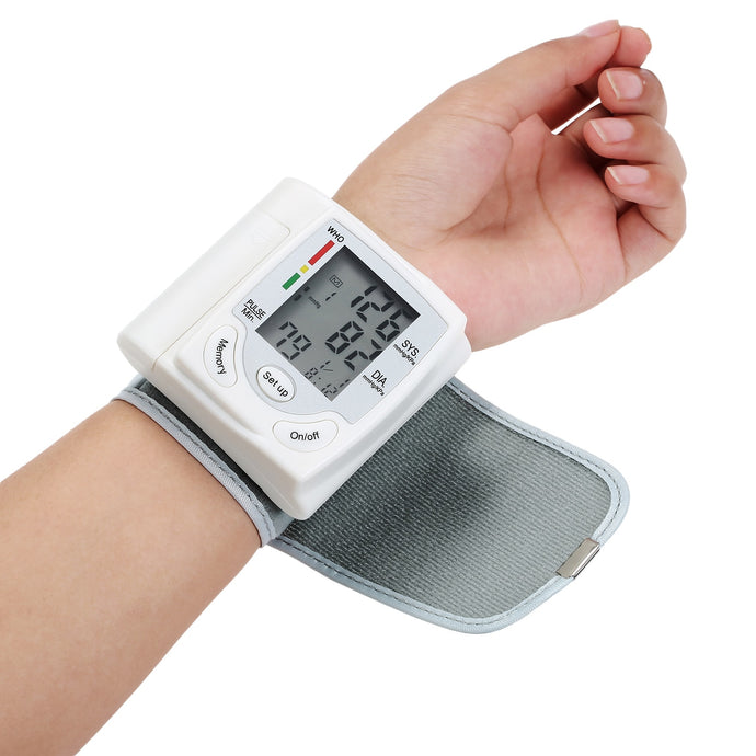 Portable Automatic Digital LCD Display Wrist Blood Pressure Monitor Device Heart Beat Rate Pulse Meter Measure Tonometer White-Great Rehab Medical